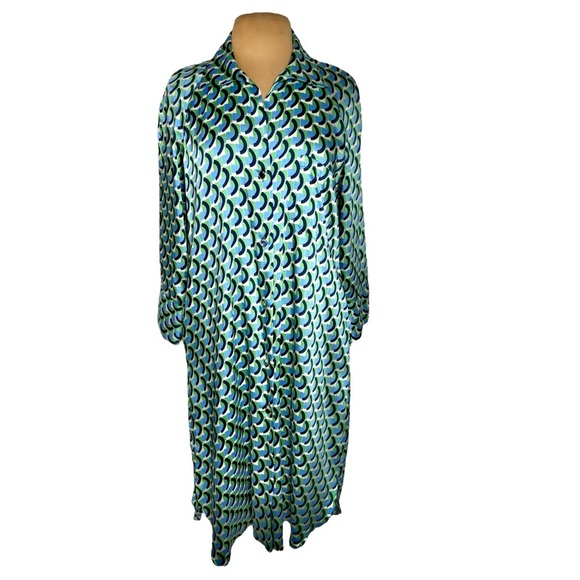 ZARA retro geometric print long sleeve button down shirt dress OVERSIZED Small - Picture 3 of 12